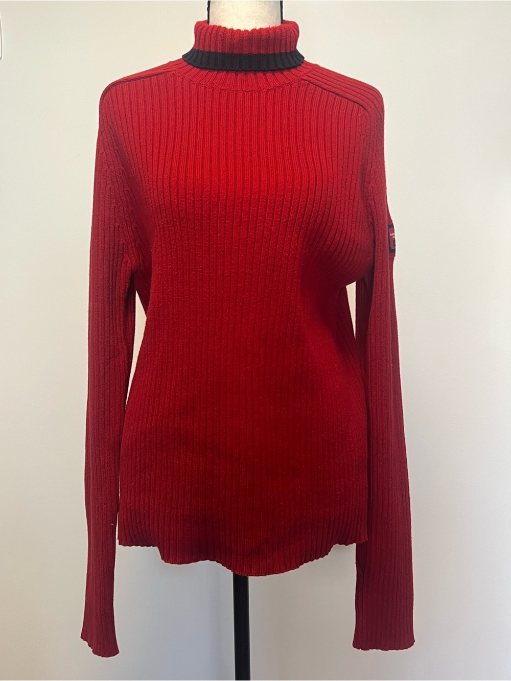 Abercrombie & Fitch Red Ribbed Turtleneck Sweater with Black Collar